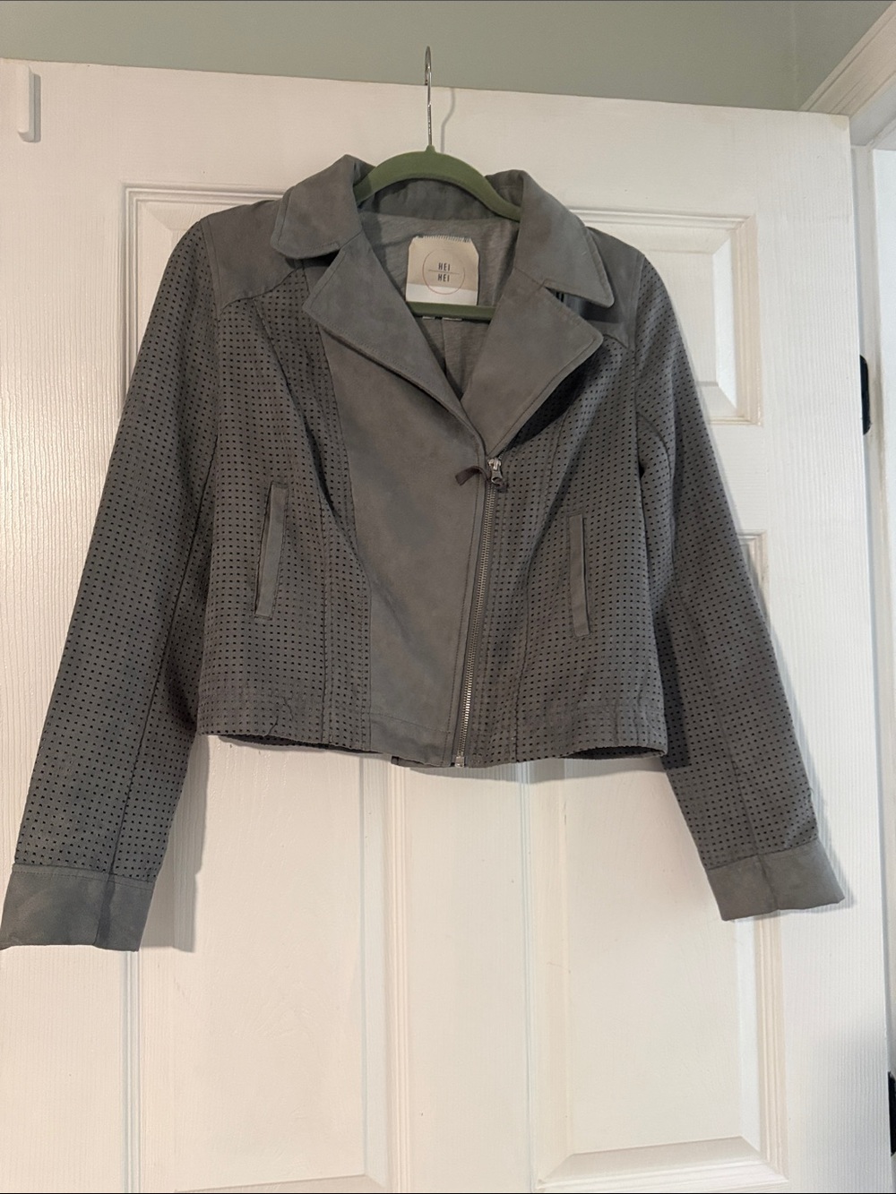 Anthropologie Gray Perforated Suede Moto Jacket